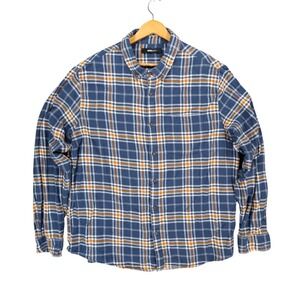 Fashion Nova Men Flannel Shirt Mens XL Blue‎ Orange Plaid Cotton Button Down